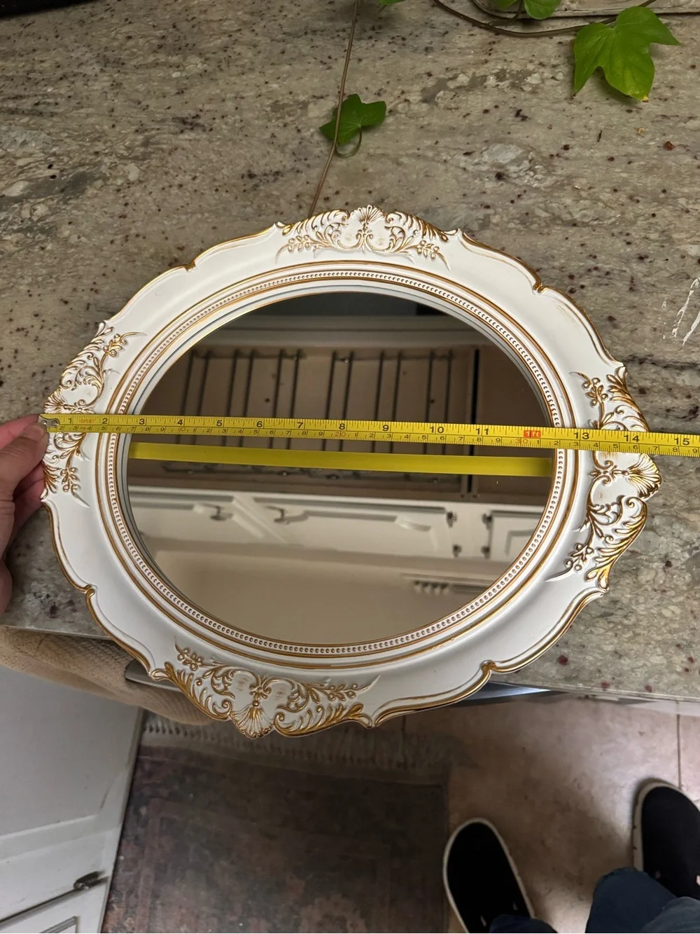 Vintage White and Gold Ornate Oval Wall Mirror
